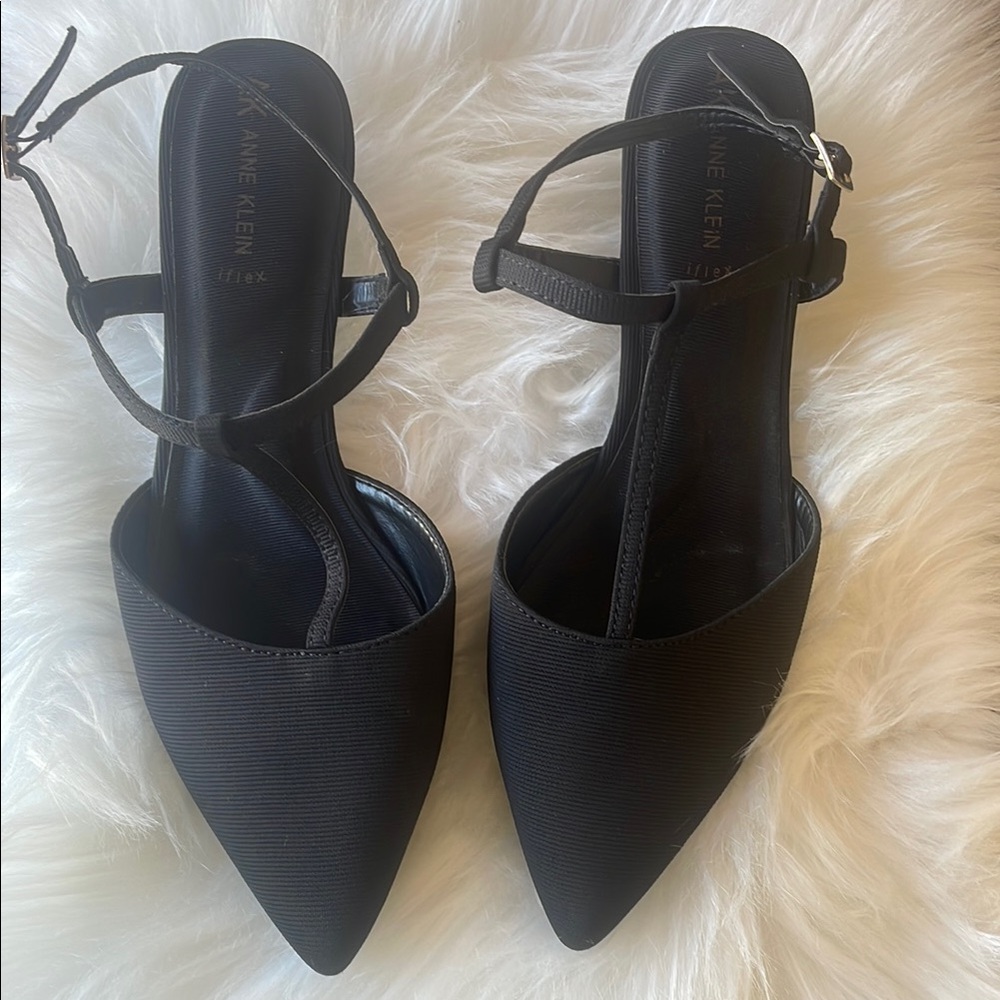 Anne Klein Black Slingback Heels with Pointed Toe